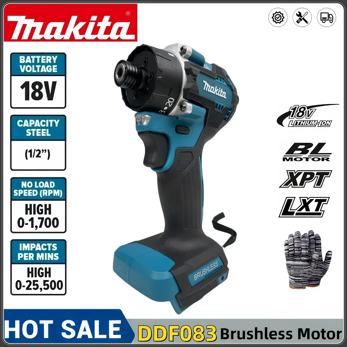 

Makita DDF083 20+1 Torque Brushless Electric Screwdriver Lithium Battery Rechargeable Cordless Electric Drill Makita Tools