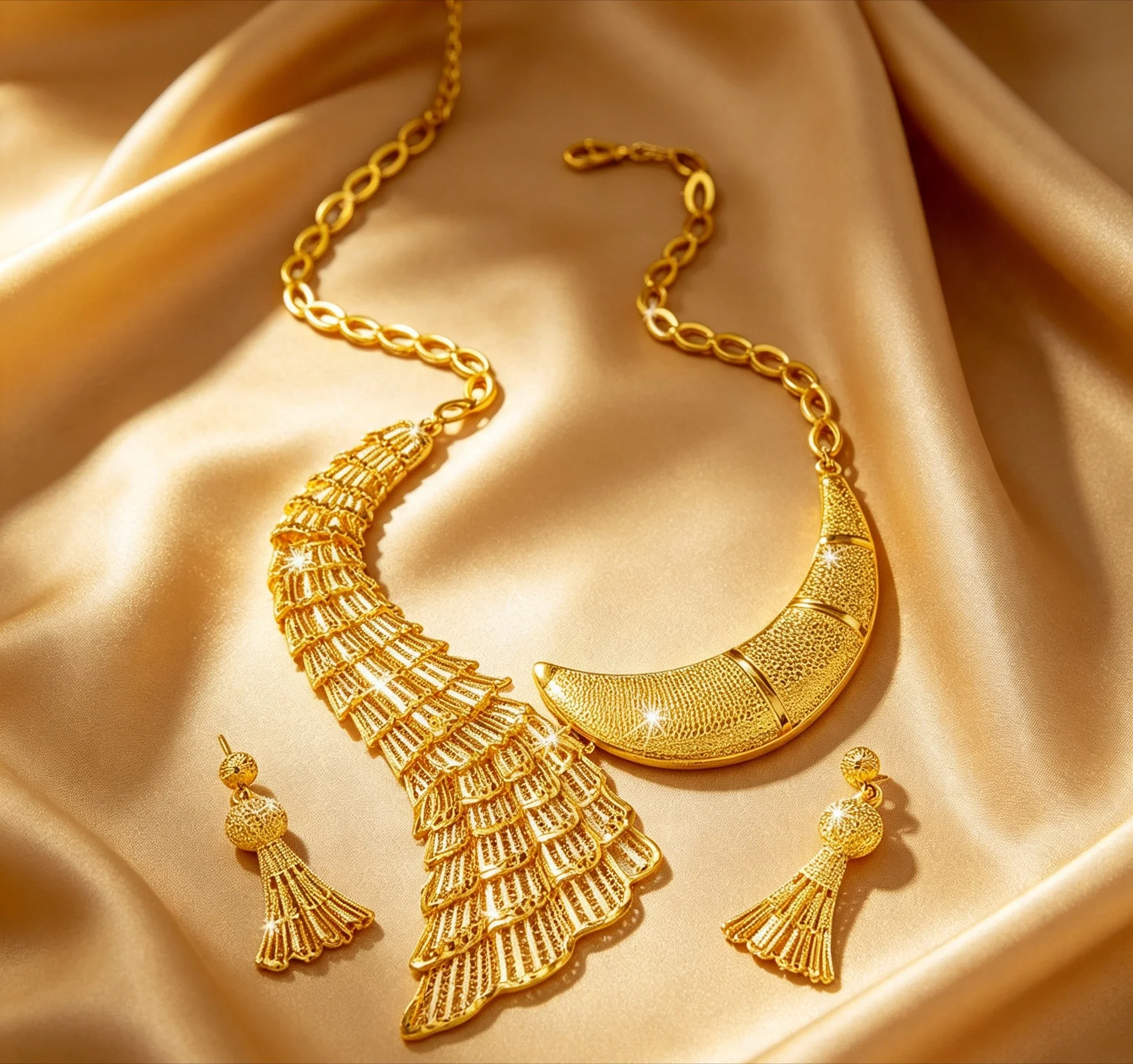 Phoenix Tail Necklace Earrings Wedding Set Cross-border AU9999 Fashion Heavy Industry Jewelry Set Wome Giving gift for a friend