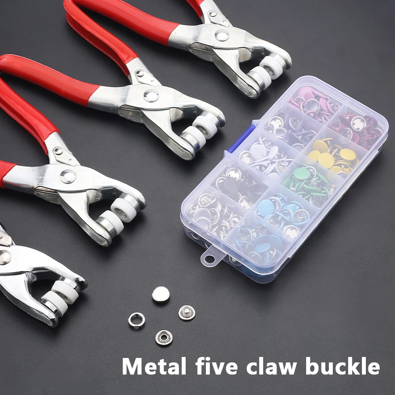 Plier Tool+50 Set Metal Sewing Buttons Hollow Solid Five-claw Buckle Metal Snap Buttons For Installing Clothes DIY Craft