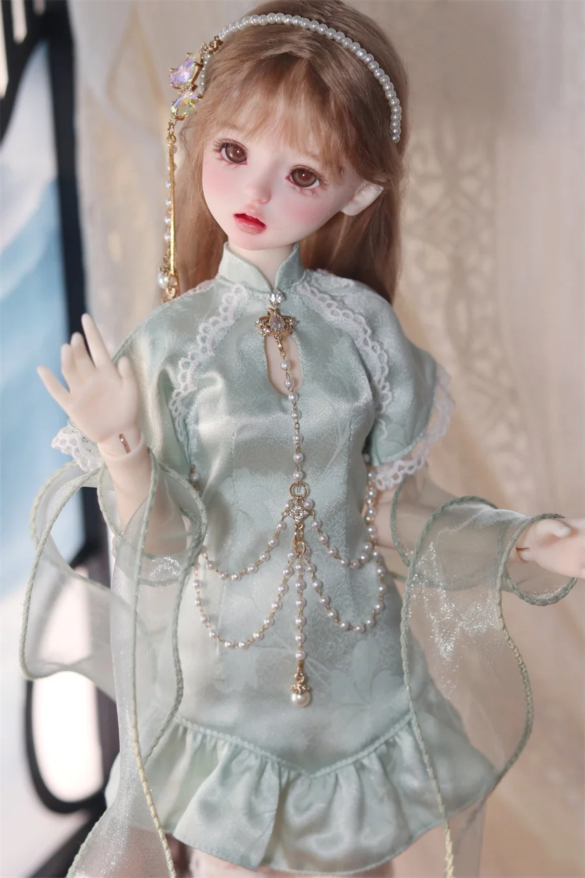BJD Doll Dress Sets Cheongsam Elegant Lace-up Girls Pearl Chain 1/4 Dress Doll Accessories (no doll)
