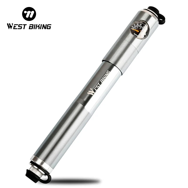 WEST BIKING High Pressure 160 PSI Bicycle Pump Mini Portable Handle Tire Inflator Air Pump Alloy Cycling Bike Pump With Gauge