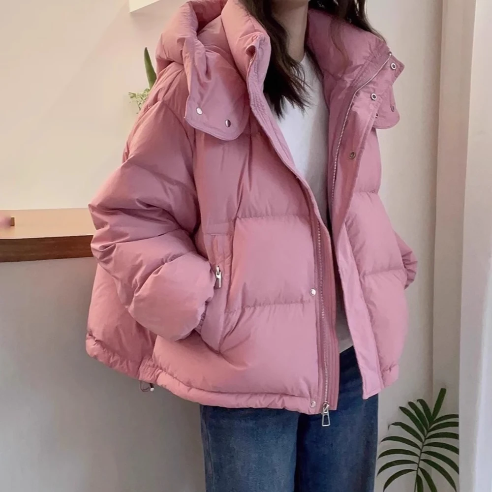 Casual solto quente com capuz casacos de algodão feminino inverno estilo coreano bainha inferior cordão jaquetas curtas versátil para baixo algodão parkas