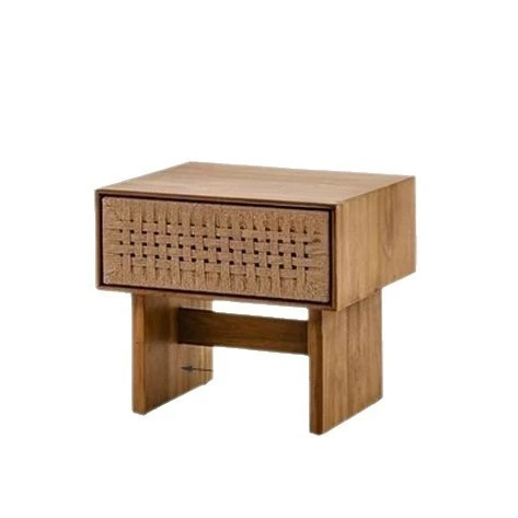 

Solid wood rattan bedside table, homestay furniture retro style bedroom simple storage cabinet