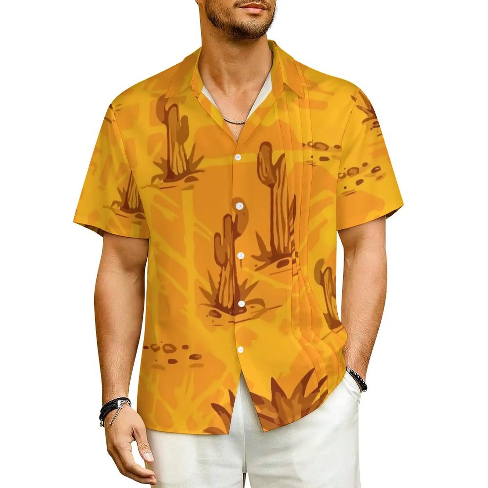 

Desert Cactus Beach Shirt Abstract Art Hawaiian Casual Shirts Men Vintage Blouses Short Sleeve Breathable Pattern Tops