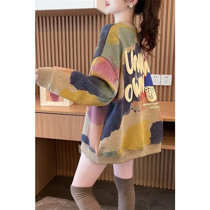Autumn Tie-dye Sweatshirt Women's New Korean Style Loose Fashion Design Niche Gradient Color Top