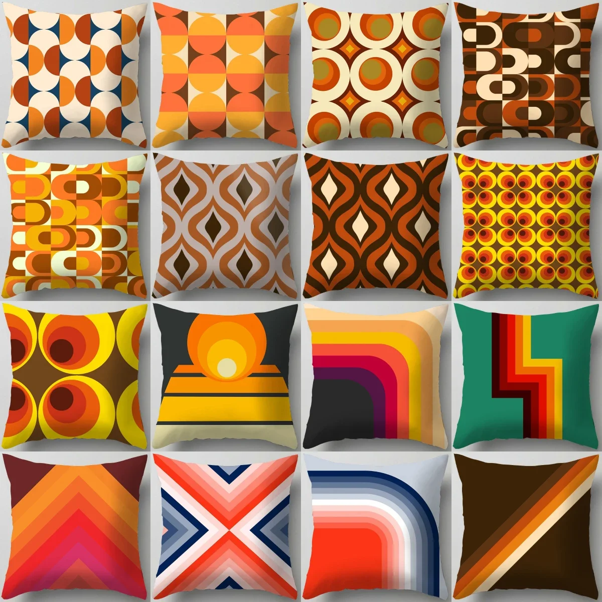 Pillow cases covers Pillow cases 45x45 Luxury Plush Cushions Case Orange Yellow Brown Nordic Geometry Pillows Case Modern