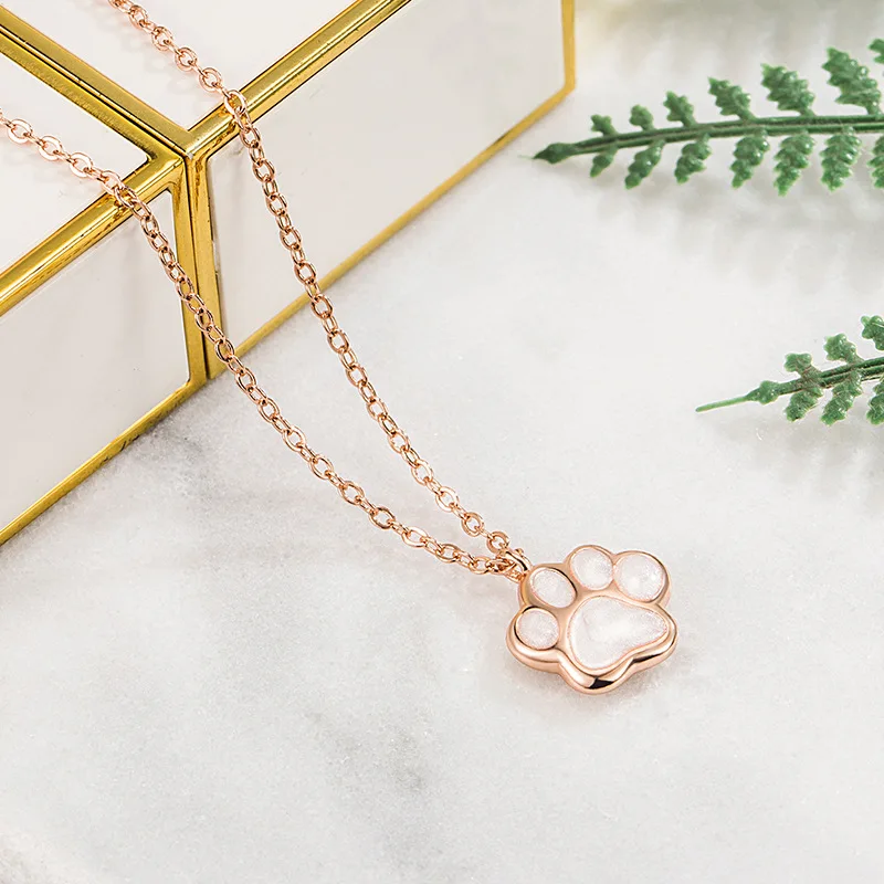 CIAXY Silver Color Lovely Animal Paw Footprint Necklace Pendant Rose Gold Color Dog Cat Necklaces for Women Fashion Jewelry