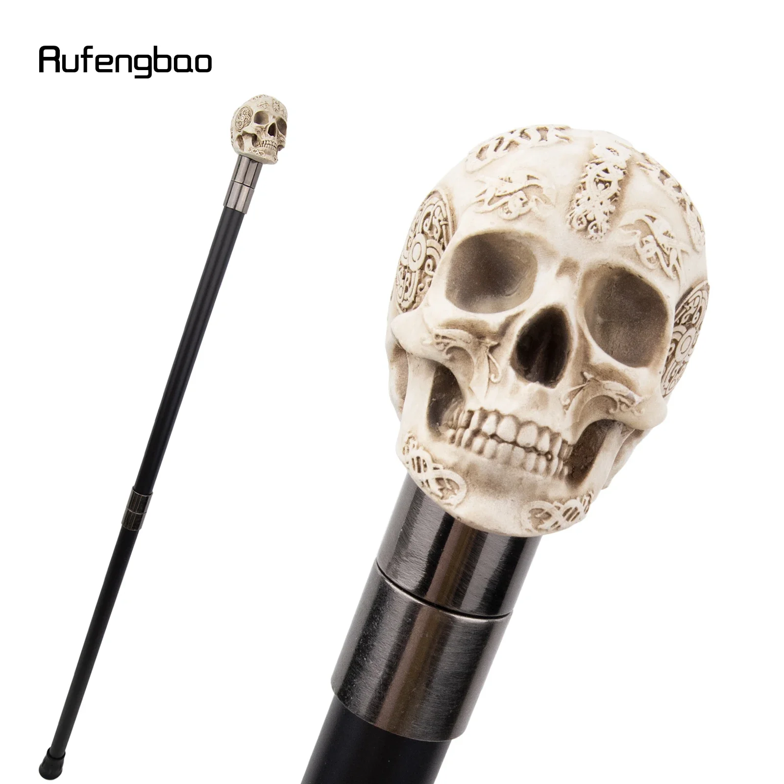 Witte Hars Schedel Monster Hoofd Wandelstok Mode Stalen Stok Cosplay Riet Knop Crosier 94cm Prestaties Podium Riet