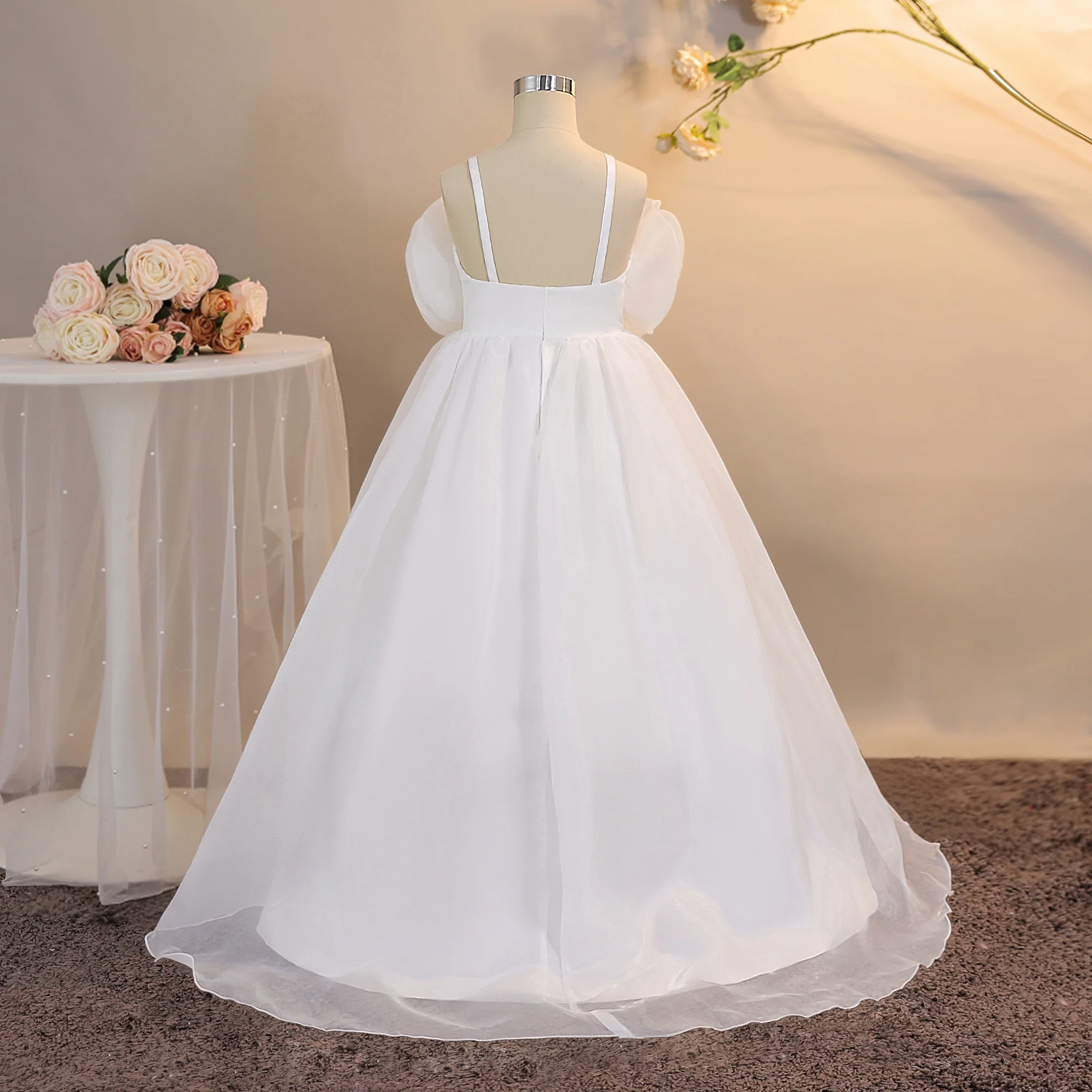 Summer Baptism Wedding Party Girls Dresses Elegant Flower Birthday Princess Prom Dresses Girl Tulle Bridesmaids Evening Costume