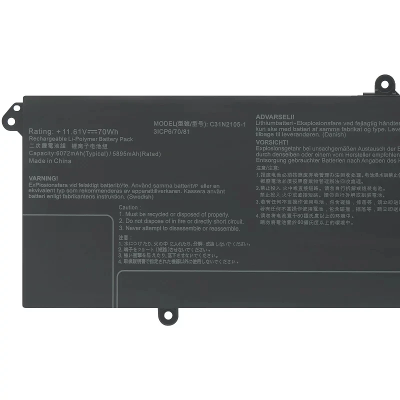 CP Laptop Battery C31N2105 C31N2105-1 11.61V/70Wh/5895mAh For Twin 15 K3502ZA12500 15.6-inch Notebook K3502ZA K3502ZA UX3404VC
