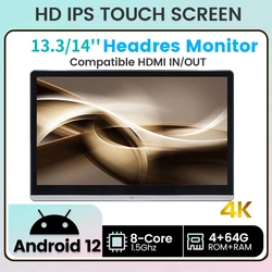 Dual HDMI 13.3/14‘’ Headrest Monitor Display IPS Android 12 2+32G/4+64G/8+128G Touch Screen For Car Rear Seat Player BT AirPlay
