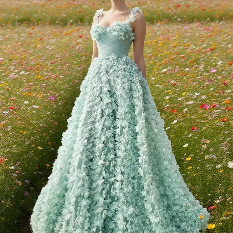 

Glimmer Refined A-line Woman Spaghetti Straps Fluffy with Appliques Tulle Vestidos Customized Prom Dresses
