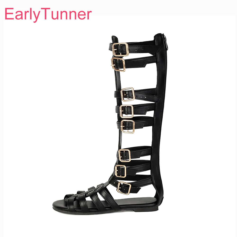 

2026 Summer Roman Women Gladitor Sandals Flat Heels Lady Party Shoes Big Small Plus Size 11 30 43 48 Multi-buckle Strap