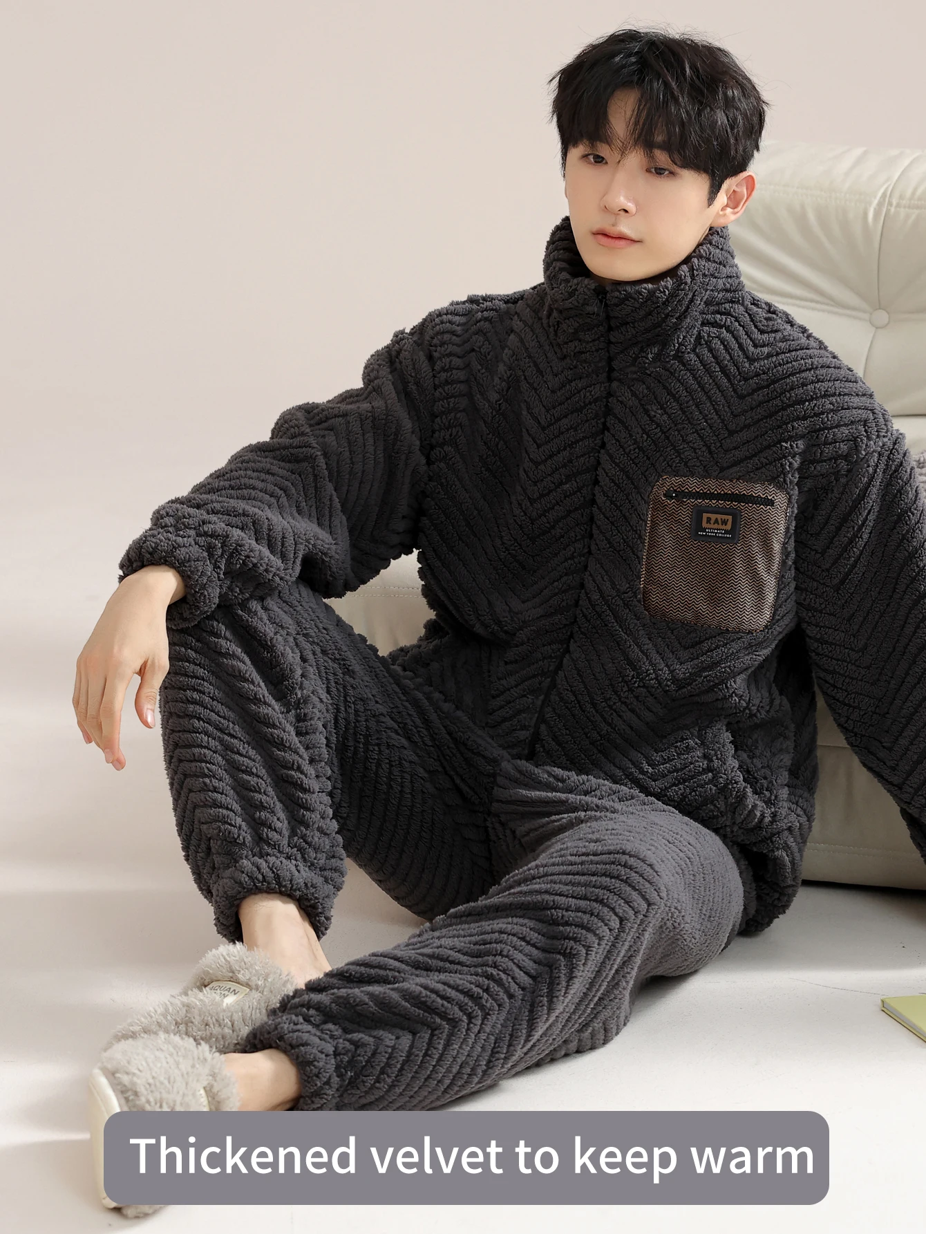 

Pajama women's flannel autumn and winter plus thick velvet long sleeved set, warm coral fleece outerwear home suit set