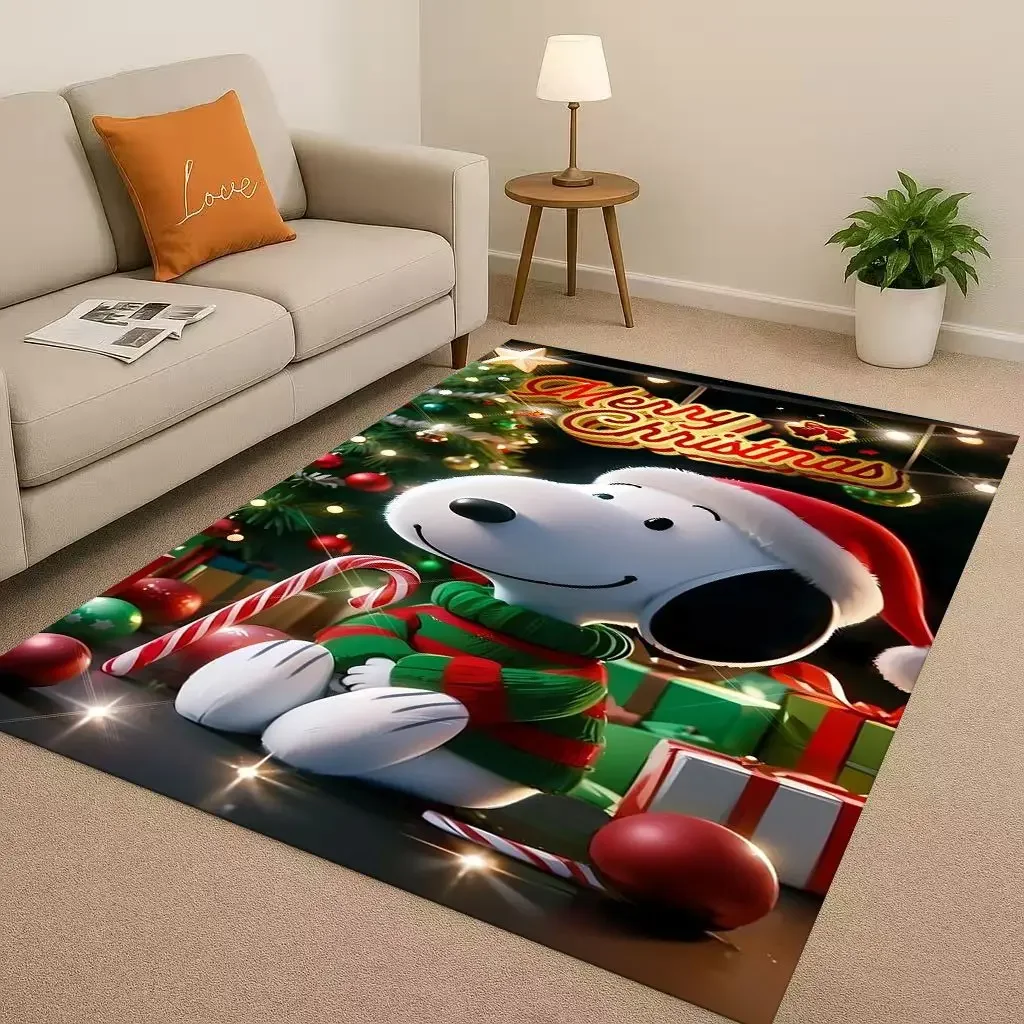3D  Snoopy Dog Peanuts Cartoon Christmas Living Room Non-Slip Area Rug Carpet for Bedroom Playroom Sofa,Home Decor Doormat