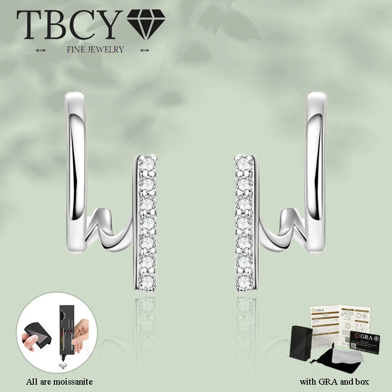 

TBCYD Full Moissanite Diamond Earring for Women Silver 925 Ear Cuffs Minimalist Line Irregular with GRA Daily Trendy Accessories