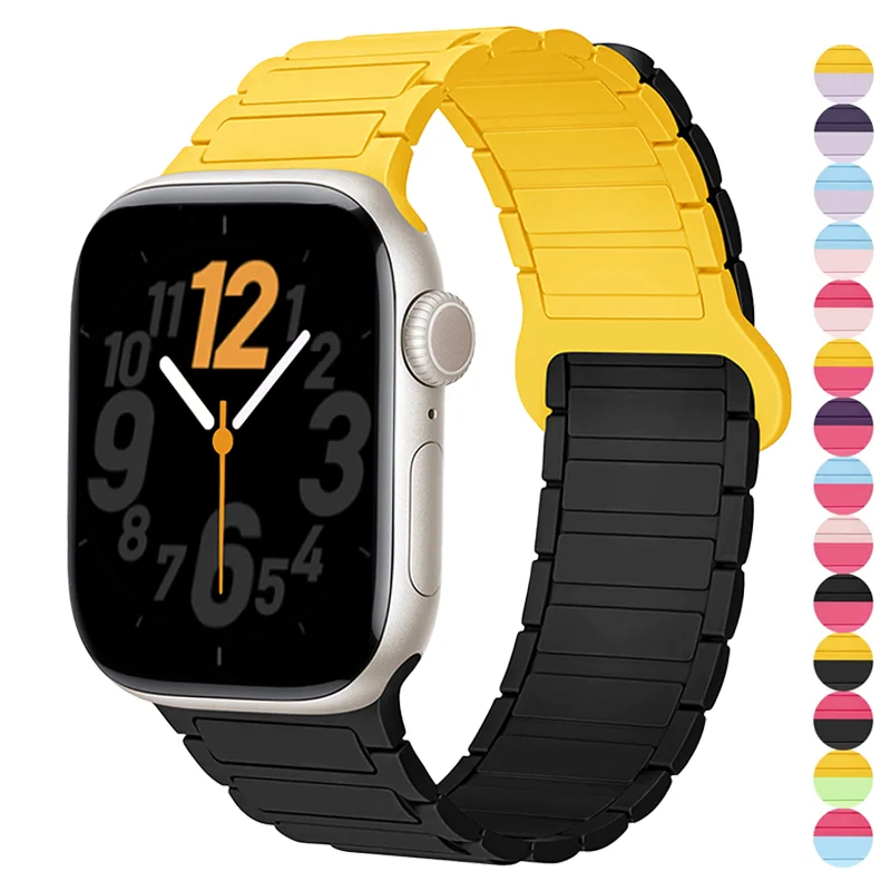 Two-color Magnetic Strap For Apple Watch Ultra3/2 49mm 44 40 41 46 42 45 38mm Silicone Bracelet For IWatch Series11 10 9 8 7 SE