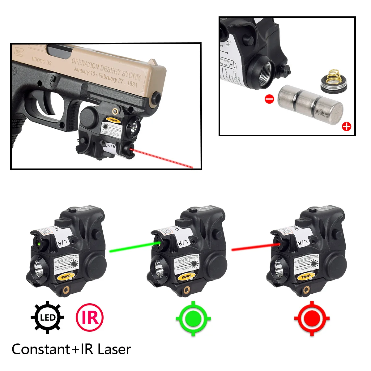 

Tactical LS-CL1 Weapon LED Light Red Green IR Laser Sight Pistol Gun Fit Taurus G2 G2C G3 TH9 9x19mm TS9 Glock 17 19 Battery