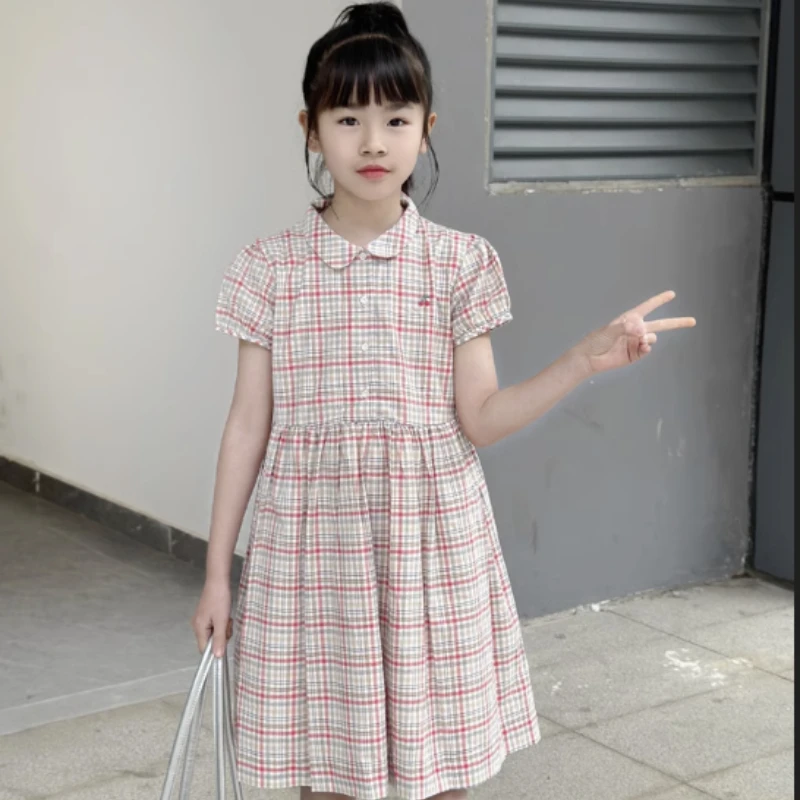 New Flower Dresses Toddler Girls Outfit Costumes Clothes Girls Checkered Floral Cotton Dress Kids Summer Pure Dresses 2025