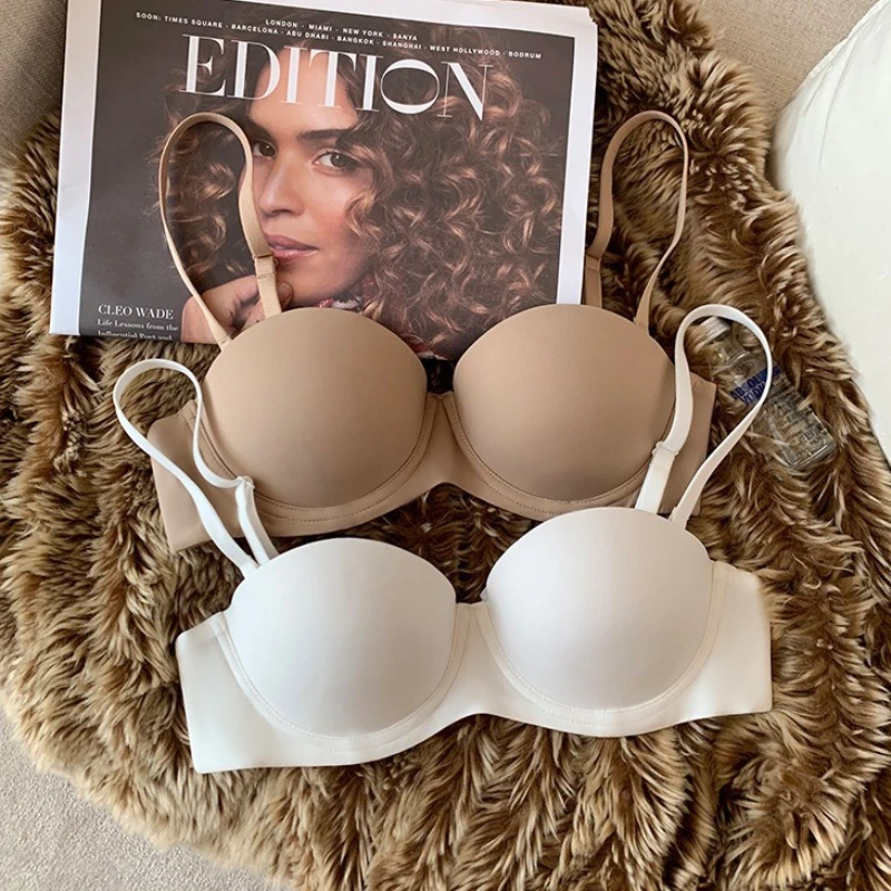 Womens 1/2 Cup Thickened Steel Ring Sexy Bra Underwear Push Up Big Breasts Smooth Seamless Bra Simple Comfort Bralette