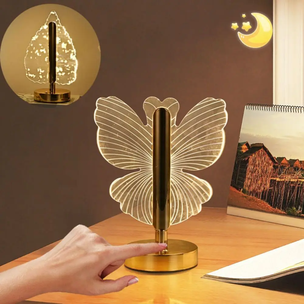 

3-Color Lighting Butterfly Desk Lamp Adjustable Transparent LED Table Lamp Dimmable Ornaments Nordic Acrylic Night Light Bedroom