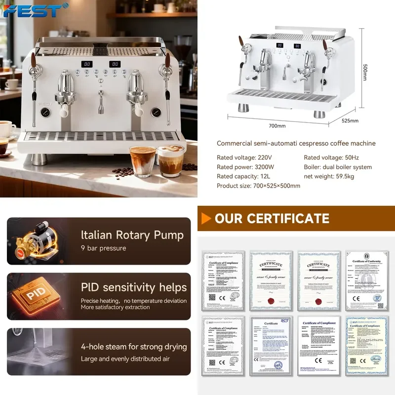 【CHIMU HOME】2 Group Semi Automatic Commercial Espresso Coffee Machine Stainless Steel for Cafe Shop