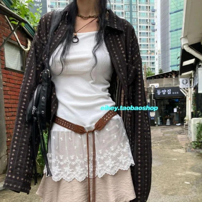 

2024 Summer for Women Tops Vintage Korean Retro Hollow Lace Splicing Camis Sleeveless Y2k Streetwear 00s Backless Vest