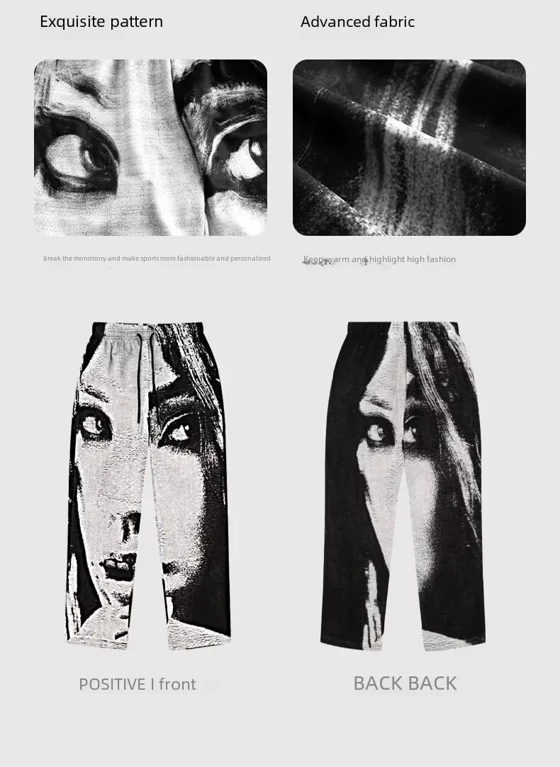 Y2K Fashion Men Vintage USA Street Sports Casual Straight Cargo Pants Mens Gothic Style Human Face Printed Basketball Trousers - Image 5