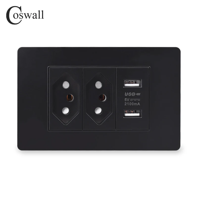 Coswall PC Brazil Standard 20A Power Socket PD 3.0 20W Type-C Dual USB Fast Charge Outlet Switzerland Wall Socket 118*72mm