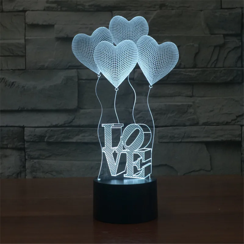 Veilleuse de ballons d'amour 3D pour enfants, 7 couleurs changeantes, sculpture d'art, lumière USB 62 avec une lueur douce, lampes de bureau