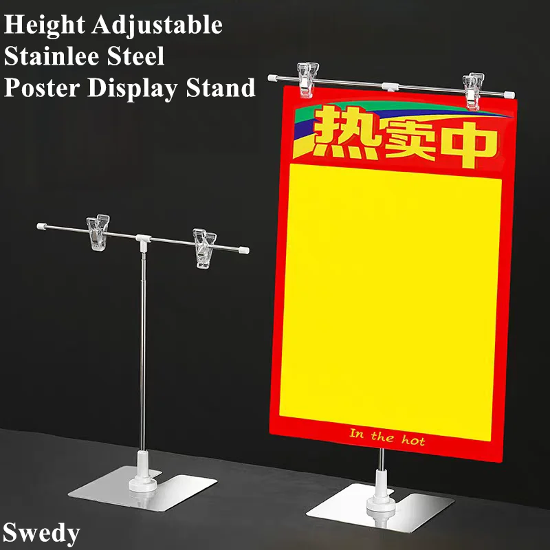 4 PCS Height Adjustable Metal Poster Banner Sign Holder Display Stand Stainless Steel Promotion Price List Poster POP Clip Stand