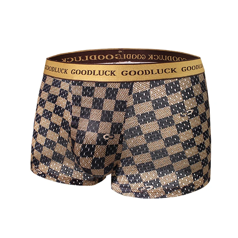 4pcs/set Men\'s Underwear Ice Silk Ultra-thin Printed Seamless Graphene Crotch Fashion Men Underpant Breathable Sexy Boxer shorts