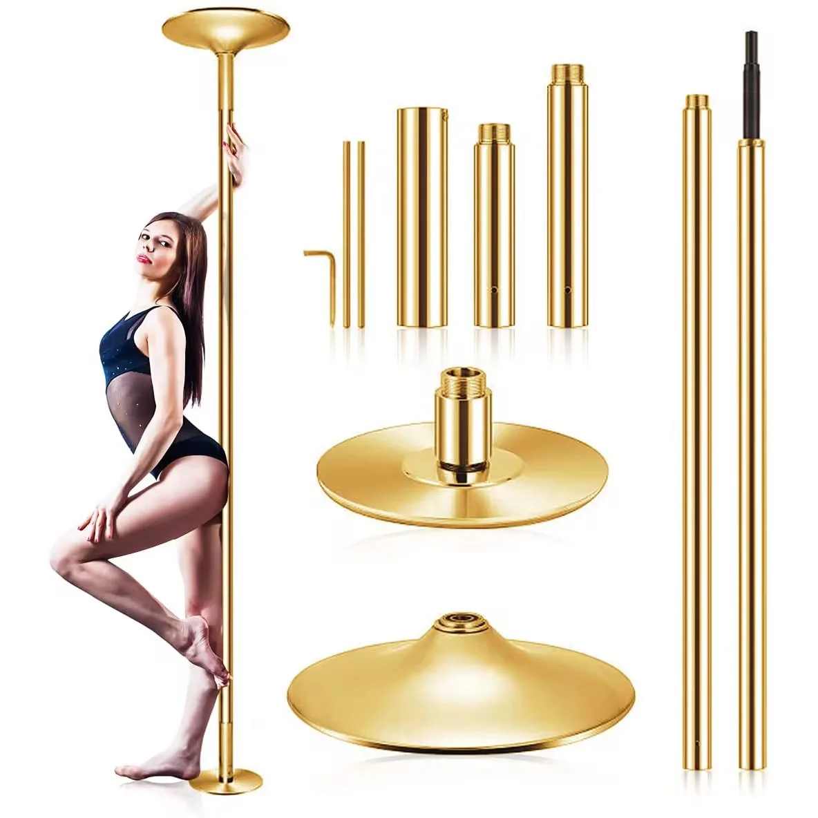 

CHENGMO SPORTS Съемная танцевальная палка, Золотой портативный комплект вращающихся танцевальных палочек для домашнего клуба, спальни, шест для зачистки