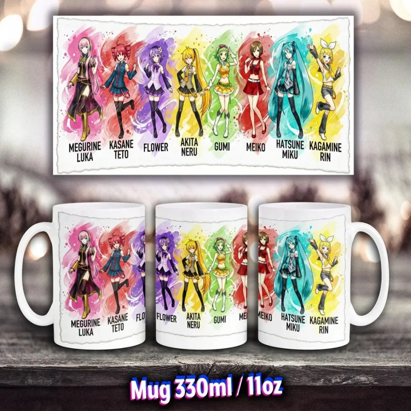 Taza de Cerámica de 330 ml con Estampado de Anime Megurine Luka Kasane Teto Flower Akita Neru Gumi Meiko, Taza de Café con Estampado a Doble Cara