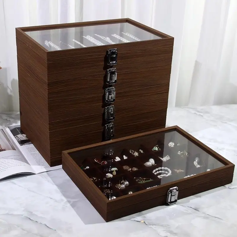 

Wooden Jewelry Organizer Storage Containers Box Multi-Layer Compartments for Bracelets Rings Jewelry Storage Case Display Box