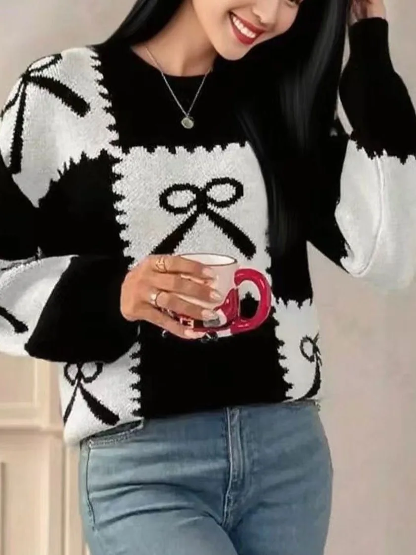 

Ele Knitted Open Cardigan Sweater Loose Women's Striped Knot Autumn Spring Faion Korean Sle Comfortable Warmth