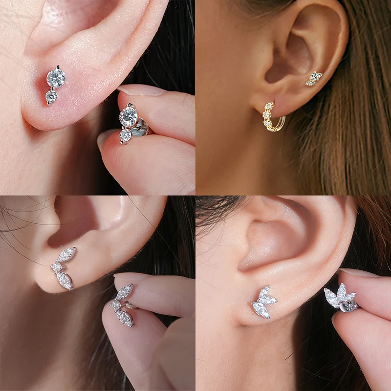 

Anziw Cute Mini Moissanite Stud Earrings 100% Silver 925 Sterling Earrings Piercing Ear for Women Fine Jewelry with Certificate