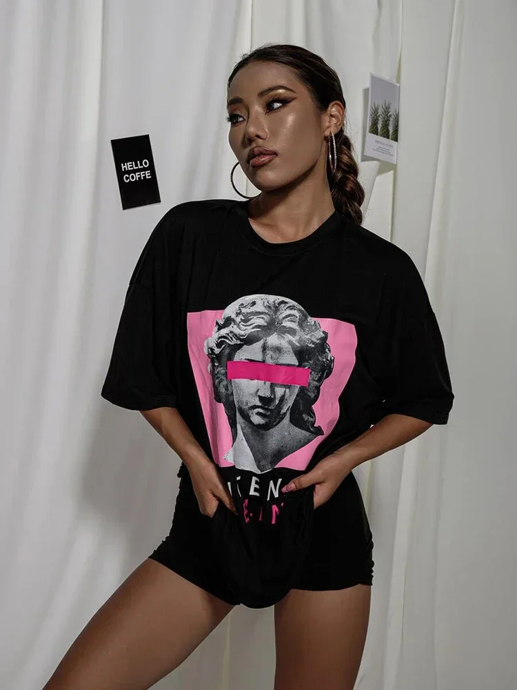 

Streetwear Women T-Shirts Intense Feelings Drop Shoulder Tee Loose High Quality Hip Hop Y2k Oversize Tops Men T Shirts