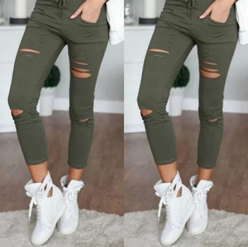 Zerrissene Jeans für Damen, große Größe, zerrissene Hose, Stretch-Bleistifthose, Leggings, Damenjeans, Damenjeans