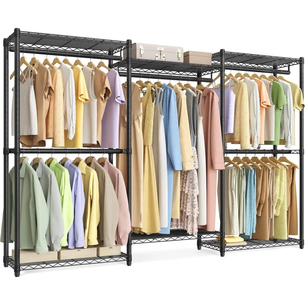 

Heavy-Duty Clothes Rack, Garment Rack, Portable Closet, 86.4-Inch Wide Clothing Rack with Adjustable Mesh Shelves and H