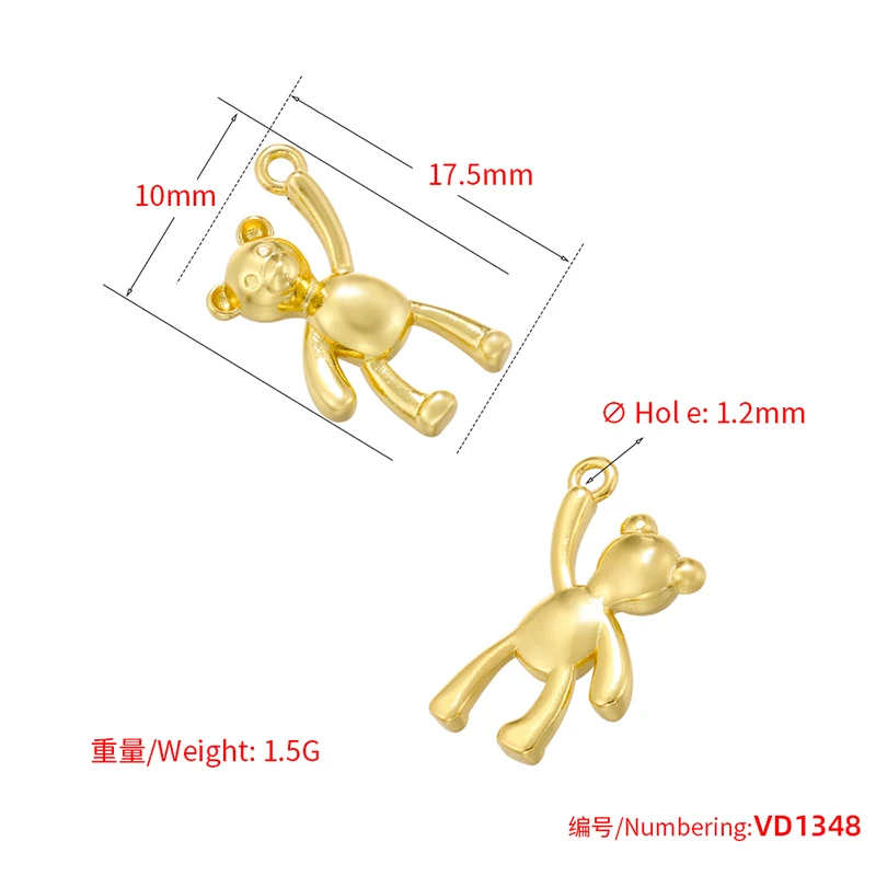 ZHUKOU Pearl bow charms for jewelry making Cute Bear jewelry pendants Brass Pendant accessories jewelry materials VD1345