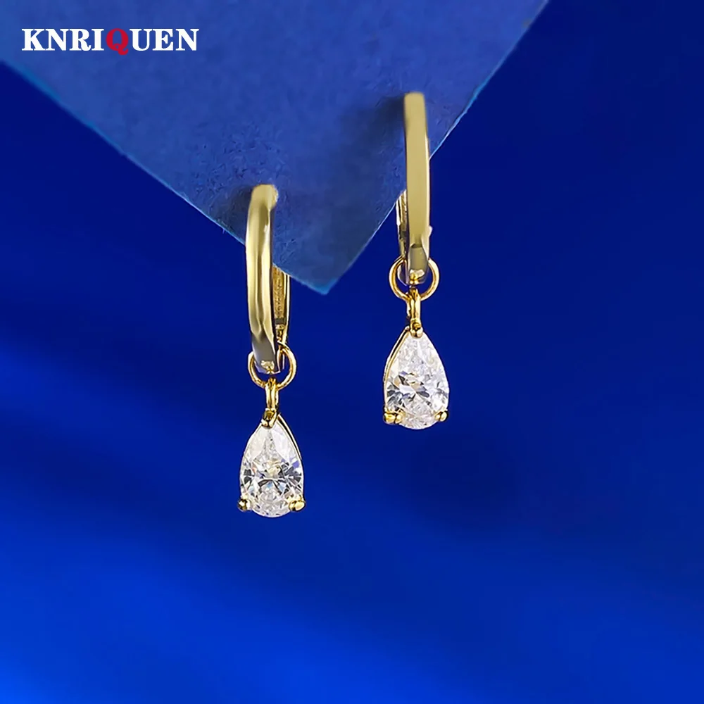 

Luxury 18k Gold Plated 925 Sterling Silver 5*7mm High Carbon Diamond Drop Dangle Women's Earrings Wedding Jewelry Accessories