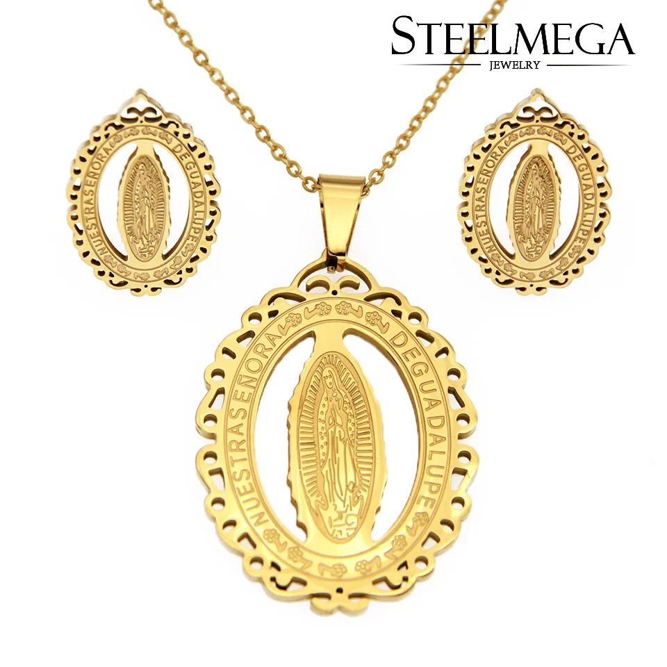 

STEELMEGA Stainless Steel Jewelry Set of Our Lady of Guadalupe with Earring And Pendant