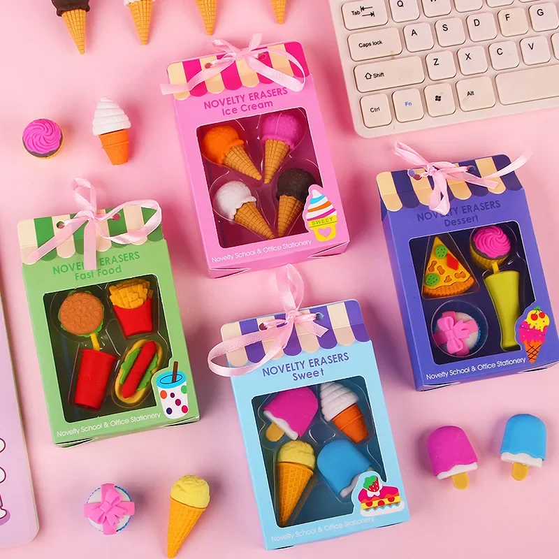 

1 компл. Kawaii креативный ластик для еды, торта, рождественский подарок для детей, мороженое, гамбургер, леденец, съемный резиновый ластик, канцелярские принадлежности