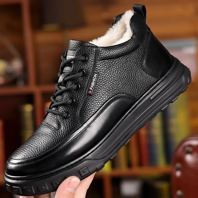 Men's Winter Leather Snow Boots - close-up view