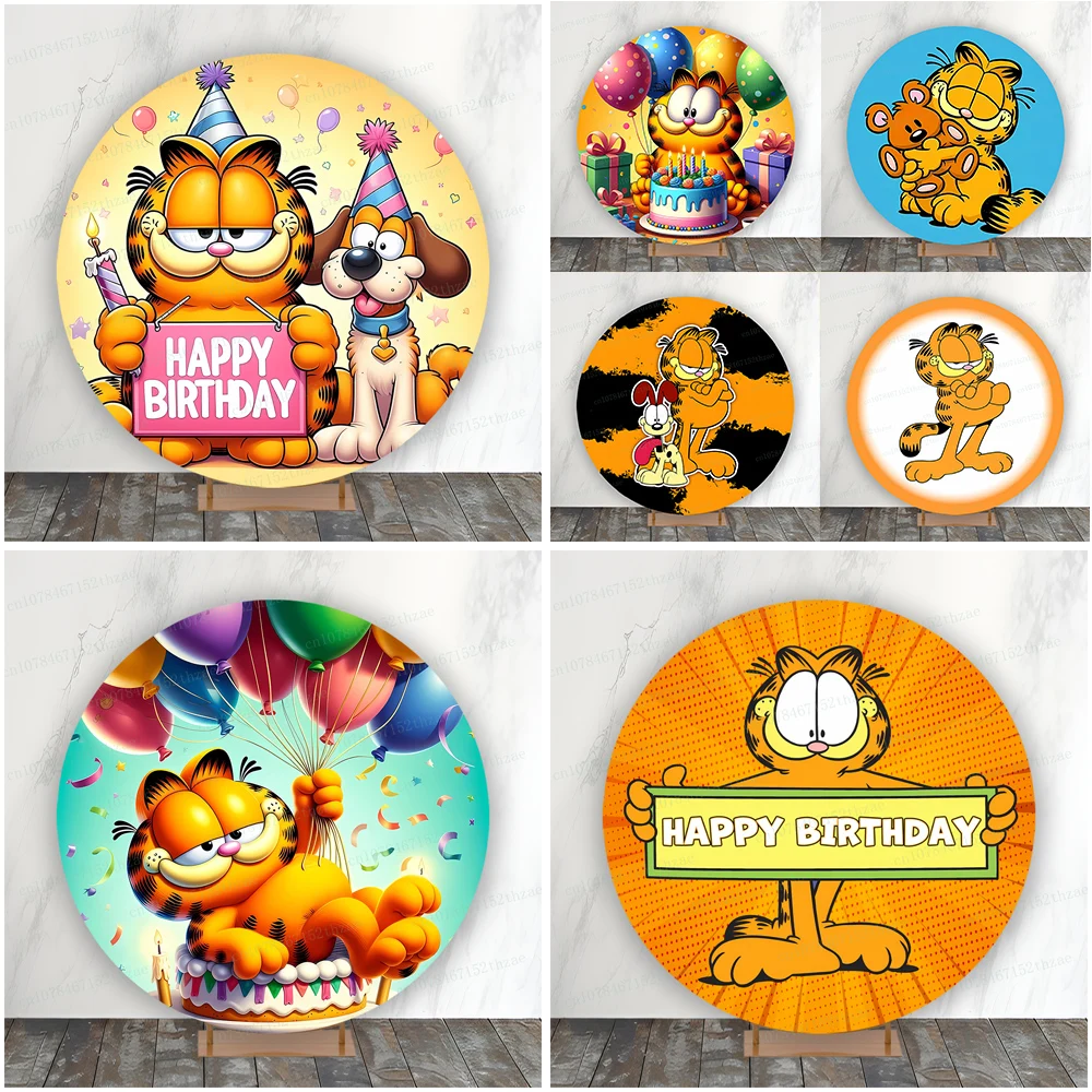 

Garfield Birthday Party Photo Backdrop Baby Shower Photography Backdrop Round Photo Background ﻿