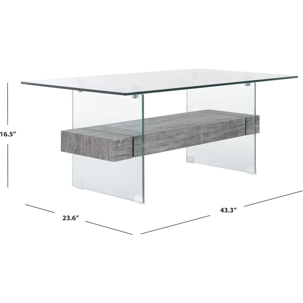 Safavieh COF7004B Mesa de centro de cristal de roble negro Kayley Home