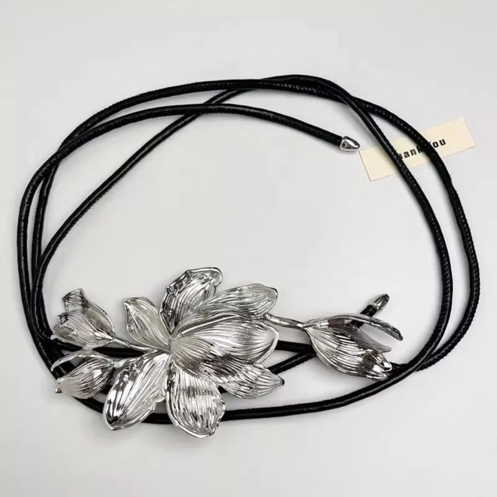 Fashion Adjustable Golden Tulip Belt Alloy PU Metal Flower Waist Chain Silver Vintage Exaggerated Belt Bag Decoration