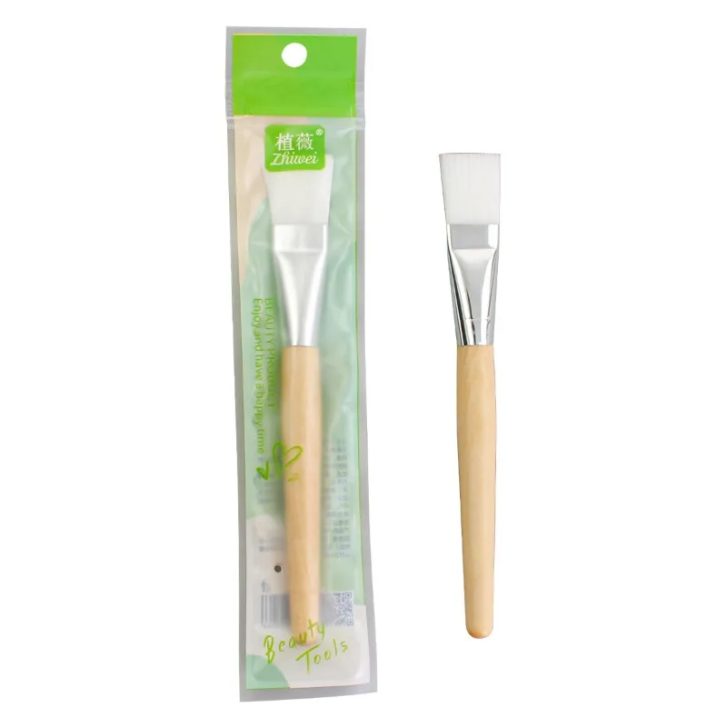 Maskenpinsel, weich und nicht beschädigend, Rohholzstangenfolien-Einstellpinsel, Holzgriff, weiches Haar, Make-up-Pinsel, weißes Haar, Hautpflege-Werkzeug