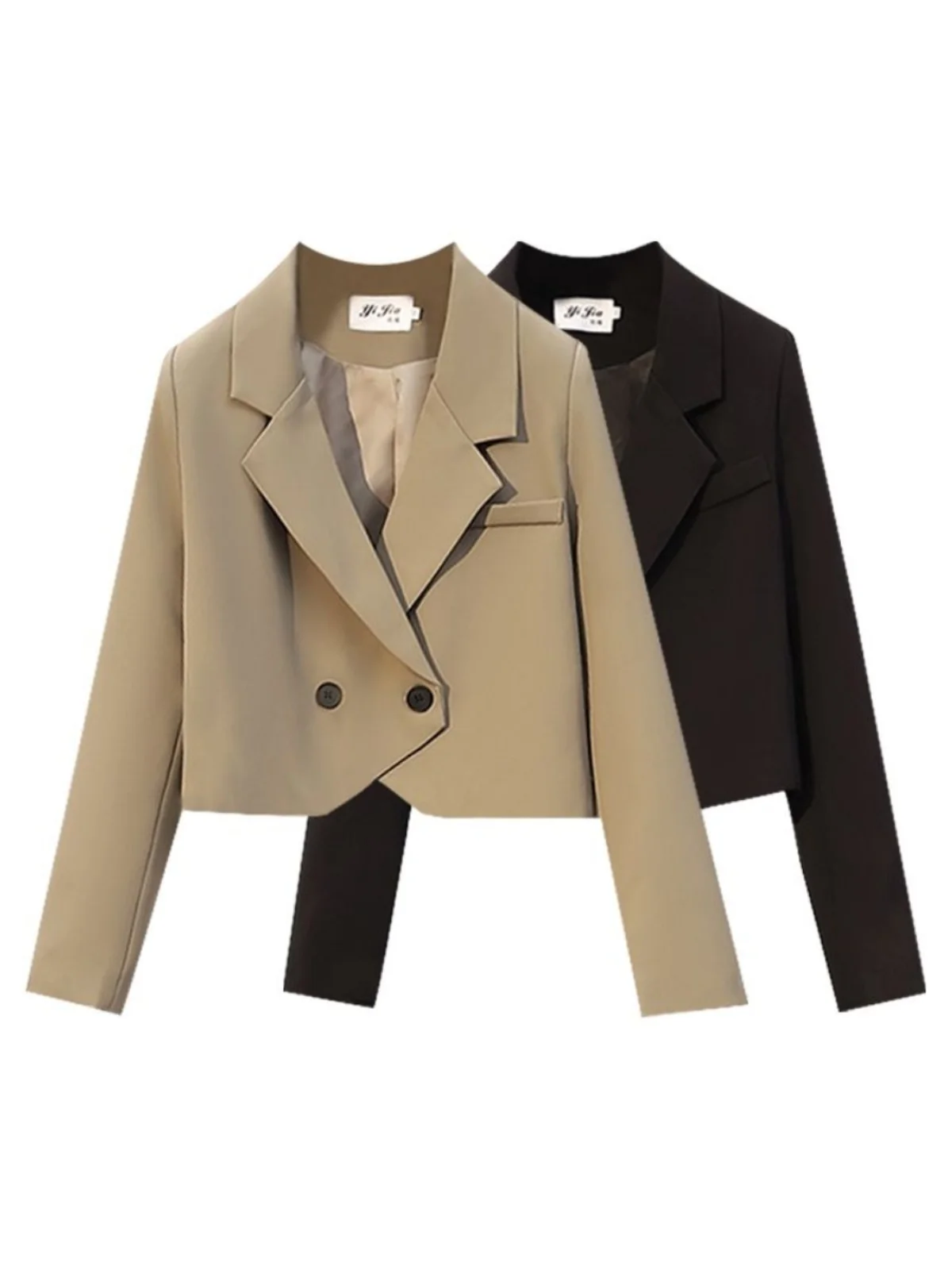 

Женский костюм Ele ort: модный брендовый универсальный пиджак на весну-осень 2025 года, однотонный, с длинными рукавами, двубортный